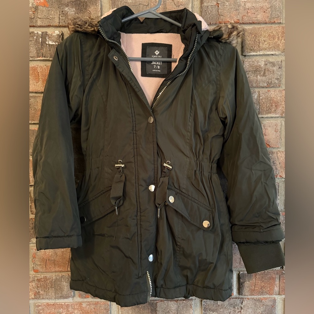 Members Only Dark Green Utility Jacket with Faux Fur